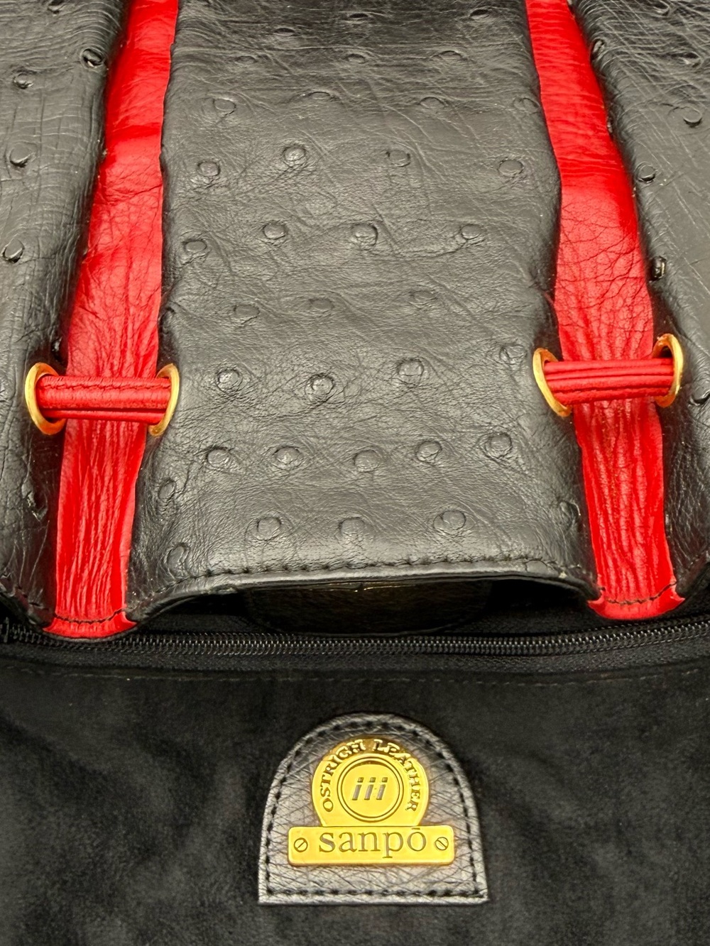 SANPŌ • Black & Red Exotic Genuine OSTRICH Bucket Bag w/ Pouch • Made in JAPAN - Picture 11 of 16